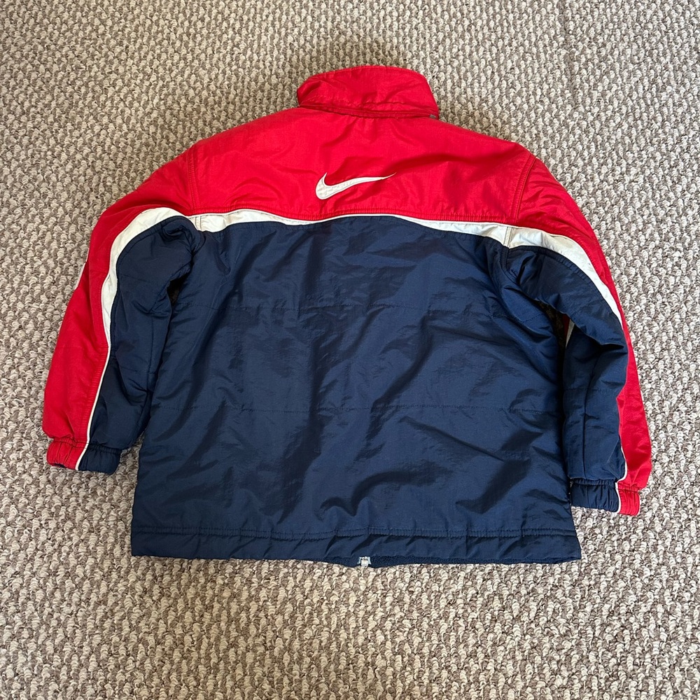 Vintage Y2K Nike Reversible Jacket Kids S(8) Red Navy Spellout Missing Hood - Picture 2 of 6